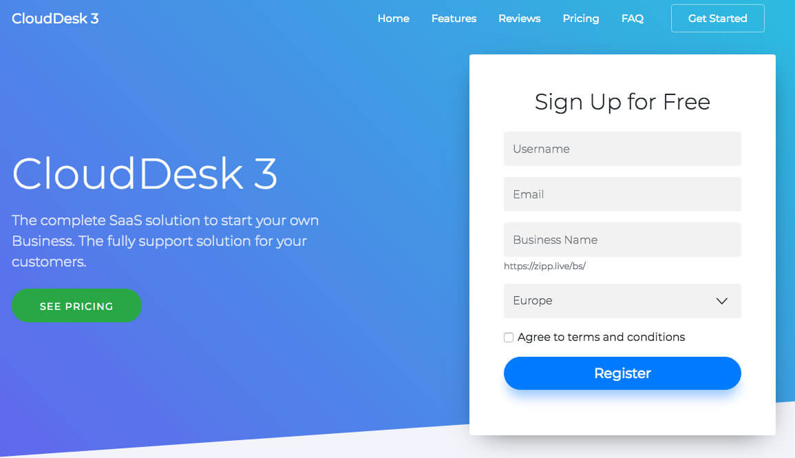 CloudDesk 3 - Sign Up.